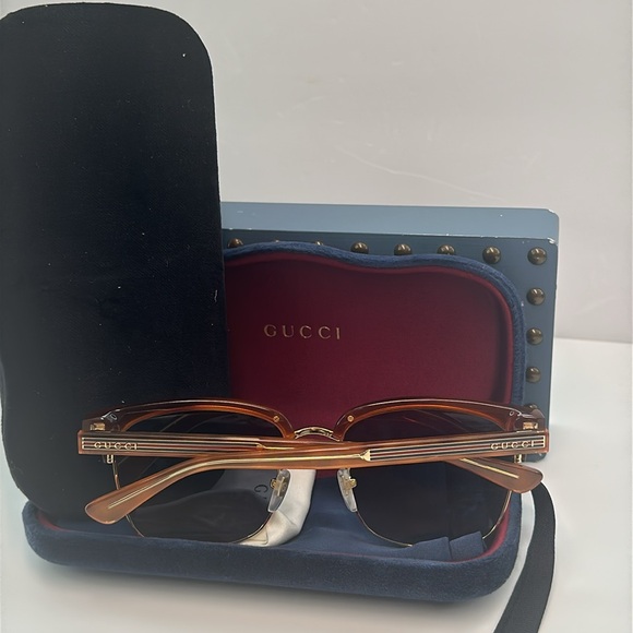 New Authentic Gucci GG0382S Sunglasses Havana/Blue Men Sunglasses - Picture 13 of 17